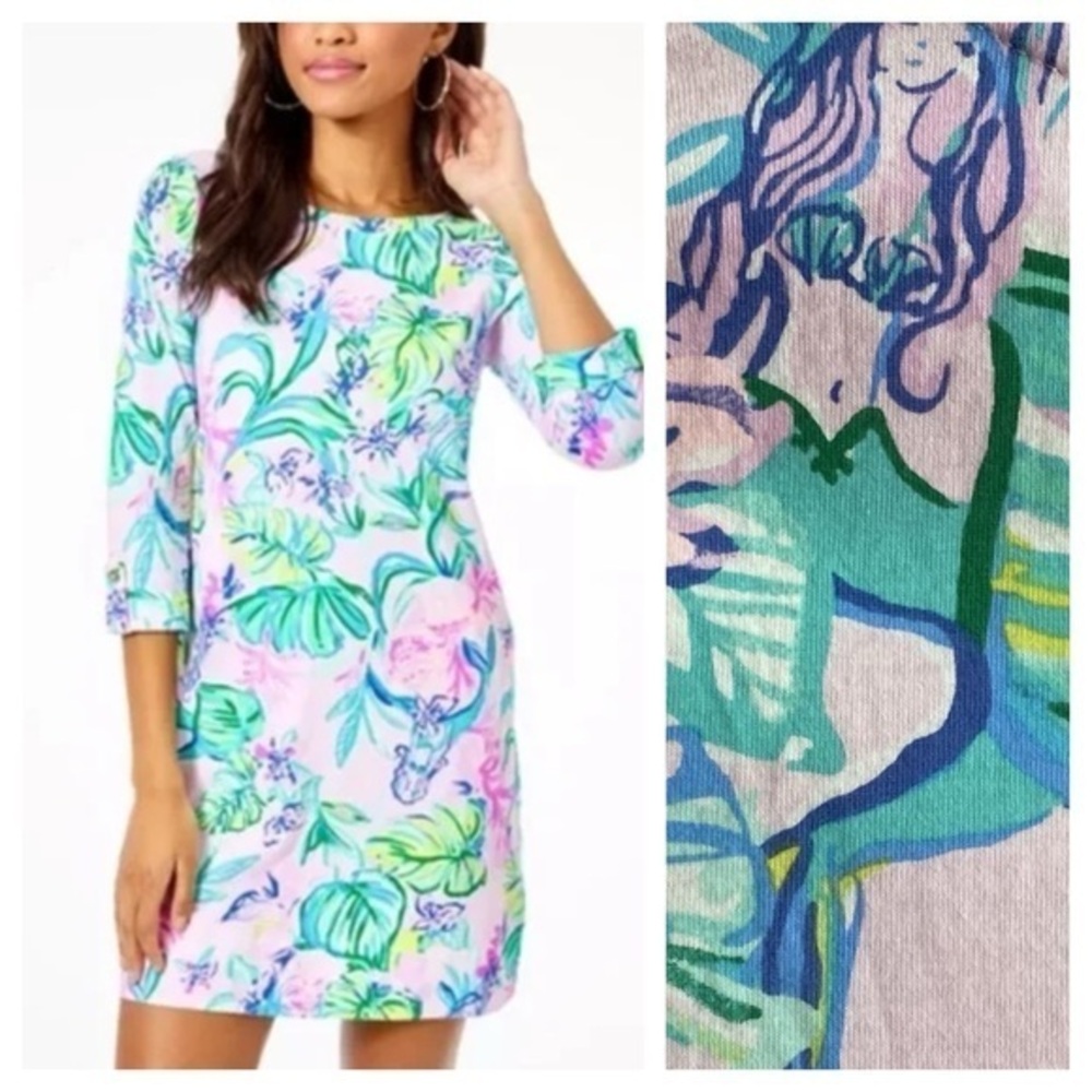 Lilly Pulitzer Linden Shift Dress Mermaid in the Shade Pink Blue XXS